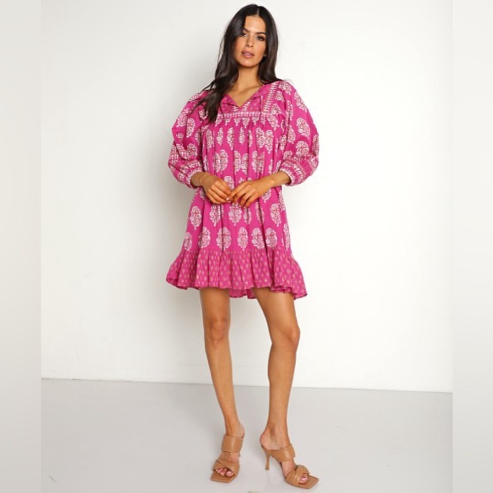 NWT Cleobella Magdalena Mini Dress / Pink Block Print / Size Small - Picture 4 of 8